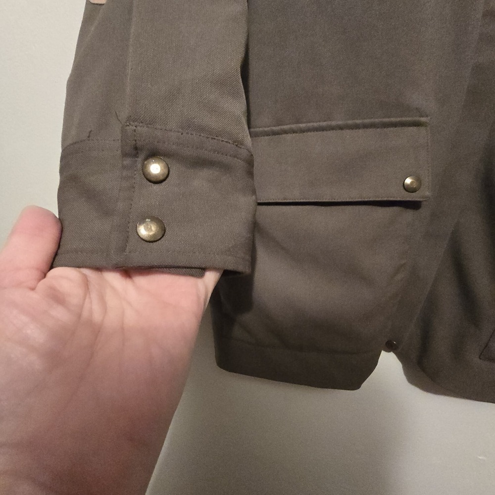 Austin Reed Field Jacket XL‎ Chore Barn Coat Olive Leather Collar Elbow Gorpcore - Picture 3 of 16